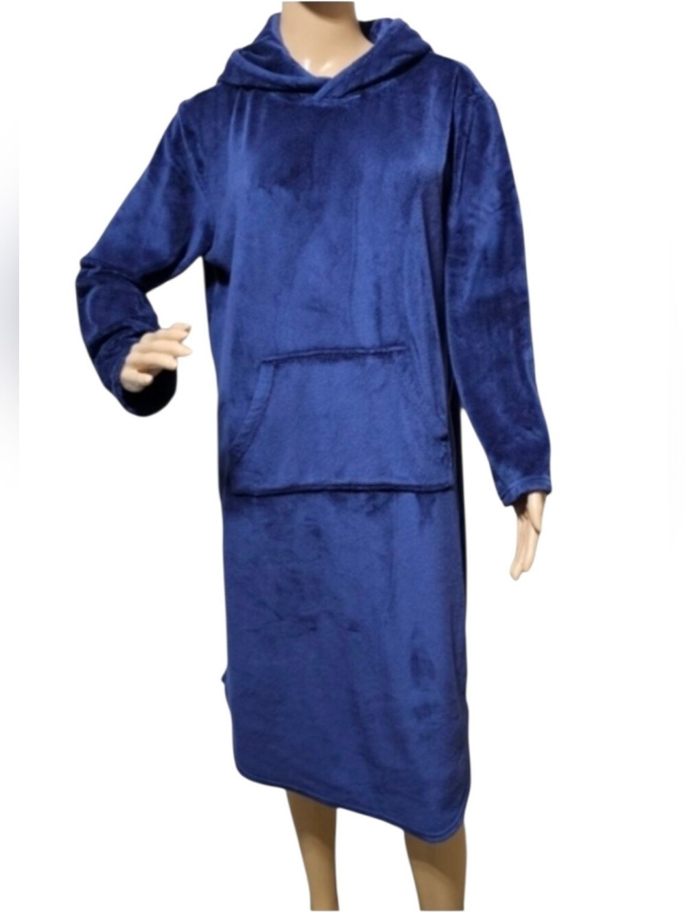 Women's Navy Blue Fuzzy Hooded Bath Robe